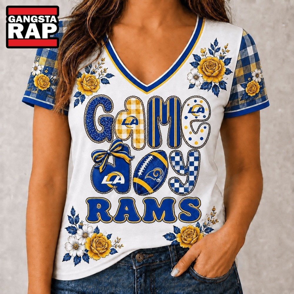 Los Angeles Rams NFL Football Flowers Team Pride V Neck T Shirt, NFL V Neck T-Shirt Los Angeles Rams NFL Football Flowers Team Pride V Neck T Shirt, NFL V Neck T-Shirt