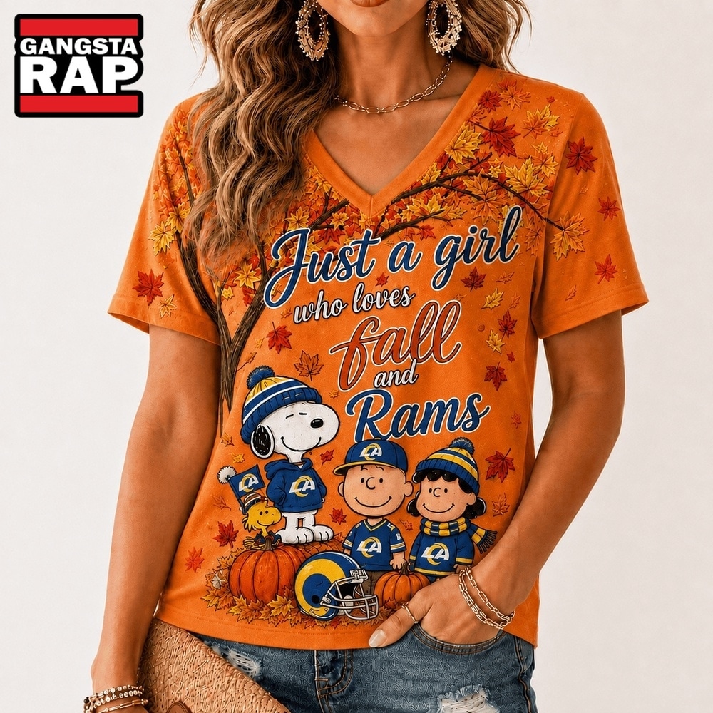 Los Angeles Rams NFL Snoopy Peanuts Fall Season V Neck T Shirt, NFL V Neck T-Shirt Los Angeles Rams Nfl Snoopy Peanuts Fall Season V Neck T Shirt