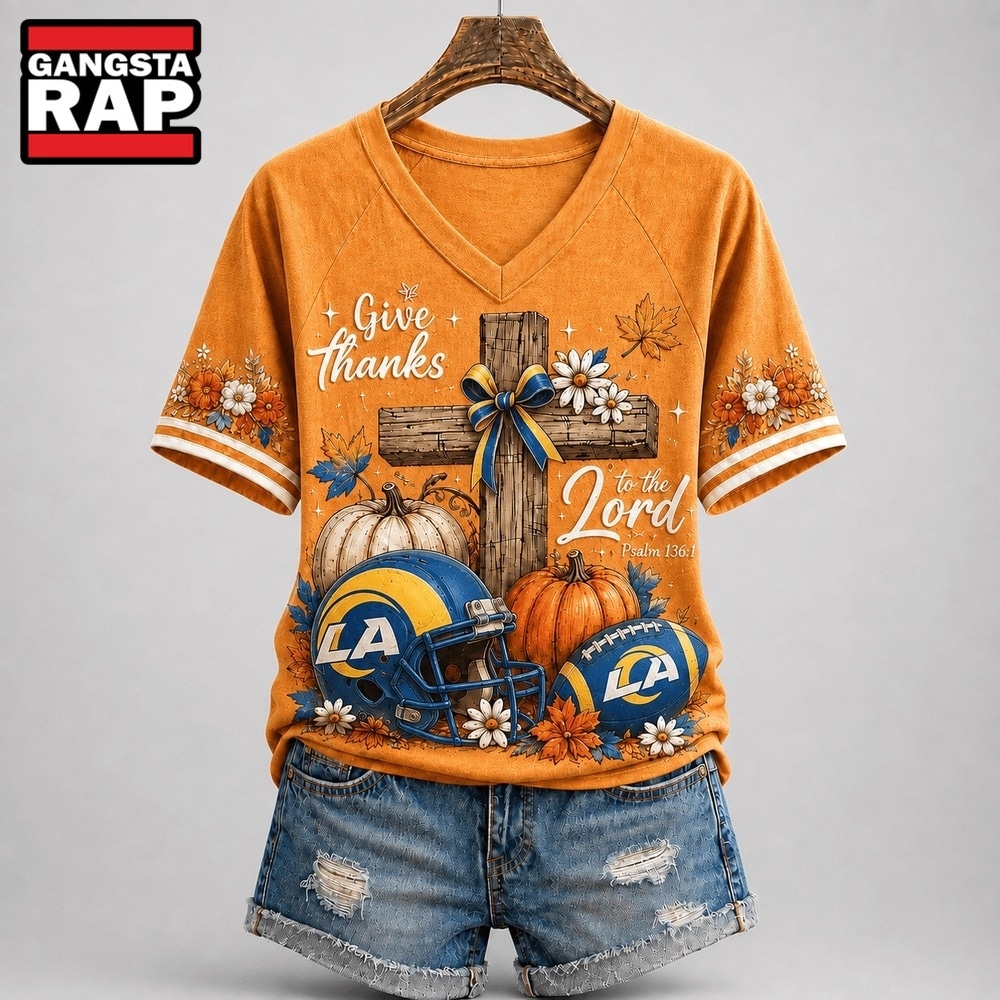 Los Angeles Rams NFL Thanksgiving Faith And Football V Neck T Shirt, NFL V Neck T-Shirt Los Angeles Rams NFL Thanksgiving Faith And Football V Neck T Shirt, NFL V Neck T-Shirt