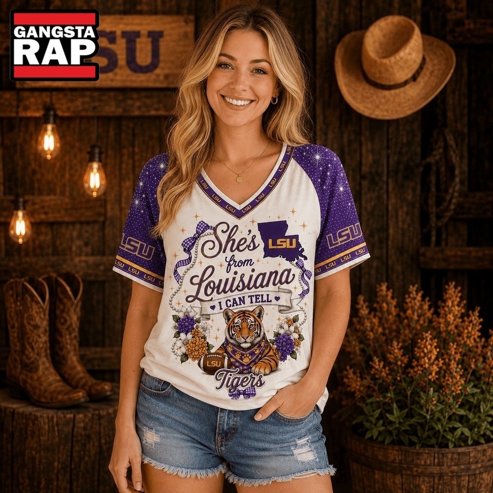 LSU Tigers NCAA Bow and Floral Team Spirit V Neck T Shirt, NCAA V Neck T-Shirt LSU Tigers NCAA Bow and Floral Team Spirit V Neck T Shirt, NCAA V Neck T-Shirt