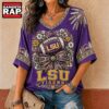 LSU Tigers NCAA Vintage Floral Bow V Neck T Shirt, NCAA V Neck T-Shirt Lsu Tigers Ncaa Vintage Floral Bow V Neck T Shirt