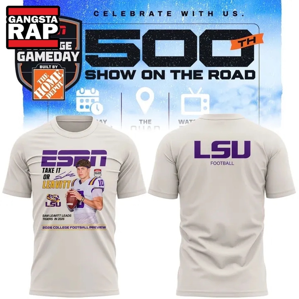 LSU Tigers x Sam Leavitt 500th College Game Day T Shirt, Trending Design Shirt Lsu Tigers X Sam Leavitt 500th College Game Day T Shirt