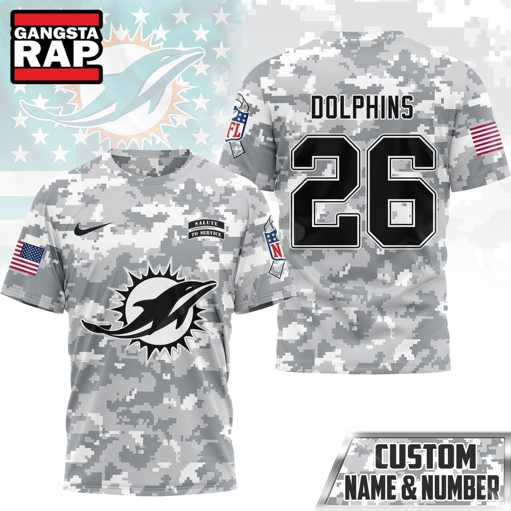 Miami Dolphins NFL Salute to Service Custom Name & Number Camo 3D Shirt, Football New Design Shirt Miami Dolphins NFL Salute to Service Custom Name & Number Camo 3D Shirt, Football New Design Shirt