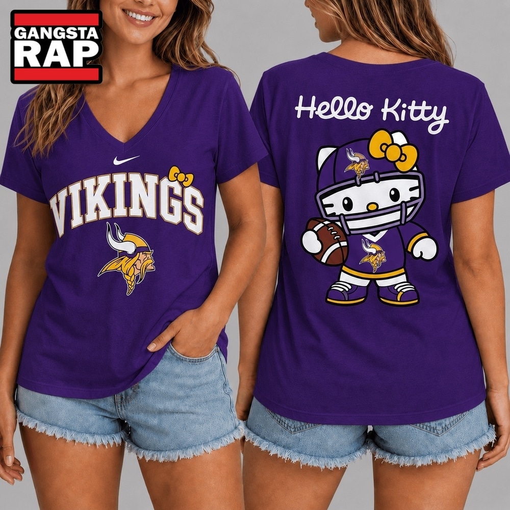 Minnesota Vikings NFL Hello Kitty Football V Neck T Shirt, NFL V Neck T-Shirt Minnesota Vikings NFL Hello Kitty Football V Neck T Shirt, NFL V Neck T-Shirt