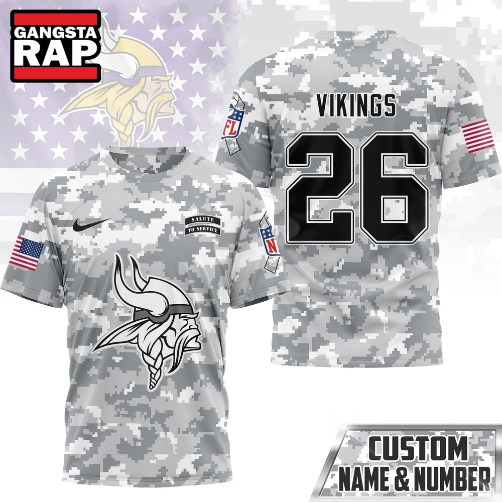 Minnesota Vikings NFL Salute to Service Custom Name & Number Camo 3D Shirt, Football New Design Shirt Minnesota Vikings NFL Salute to Service Custom Name & Number Camo 3D Shirt, Football New Design Shirt