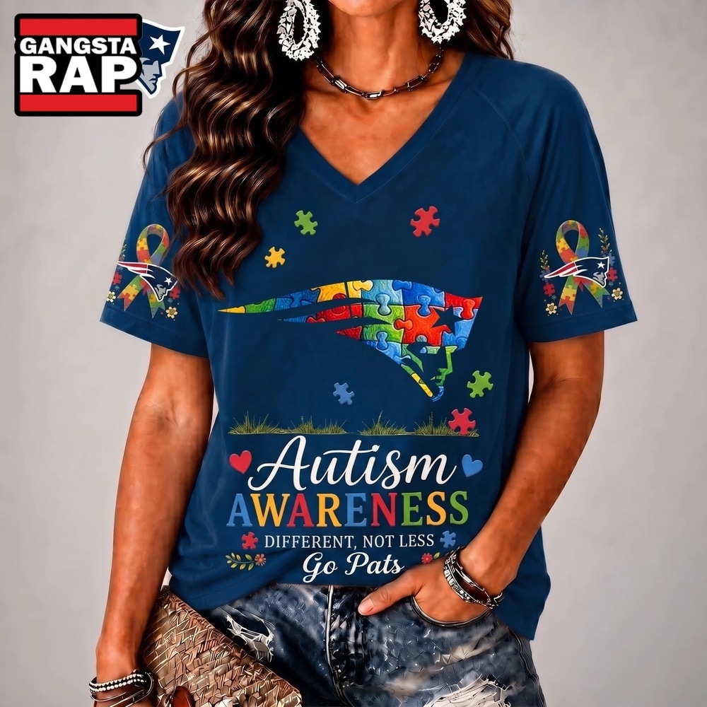 New England Patriots NFL Different, Not Less Autism Awareness V neck T Shirt, NFL V Neck T-Shirt New England Patriots Nfl Different Not Less Autism Awareness V Neck T Shirt