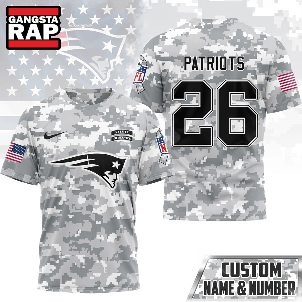 New England Patriots NFL Salute to Service Custom Name & Number Camo 3D Shirt, Football New Design Shirt New England Patriots NFL Salute to Service Custom Name & Number Camo 3D Shirt, Football New Design Shirt
