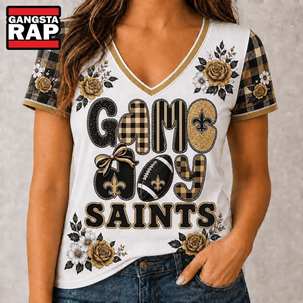 New Orleans Saints NFL Football Flowers Team Pride V Neck T Shirt, NFL V Neck T-Shirt New Orleans Saints NFL Football Flowers Team Pride V Neck T Shirt, NFL V Neck T-Shirt