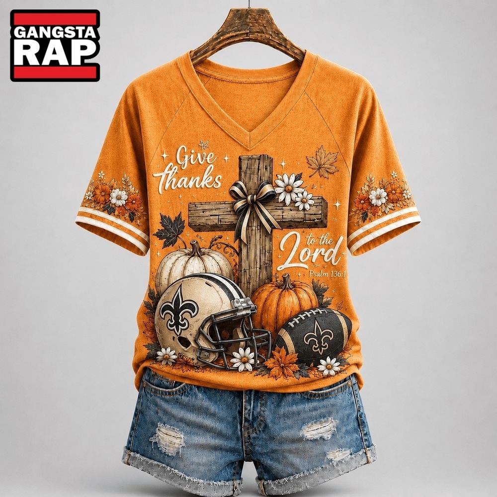 New Orleans Saints NFL Thanksgiving Faith And Football V Neck T Shirt, NFL V Neck T-Shirt New Orleans Saints NFL Thanksgiving Faith And Football V Neck T Shirt, NFL V Neck T-Shirt