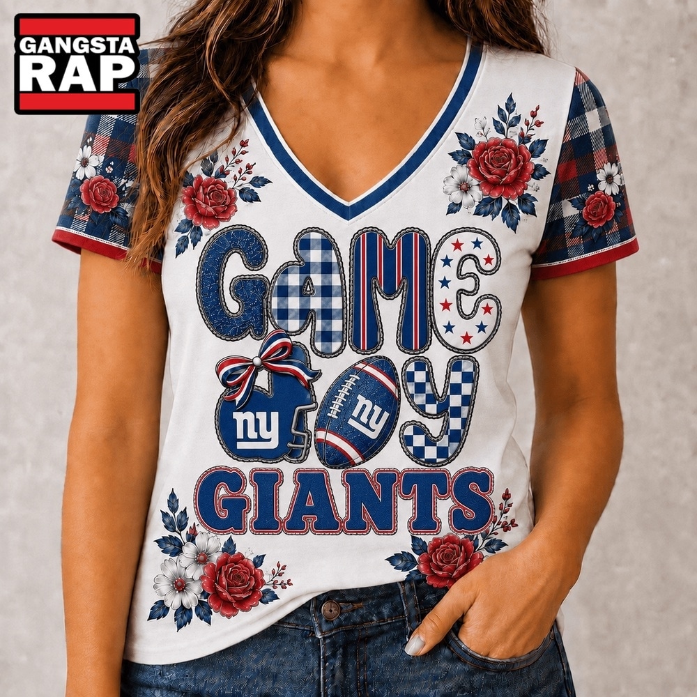 New York Giants NFL Football Flowers Team Pride V Neck T Shirt, NFL V Neck T-Shirt