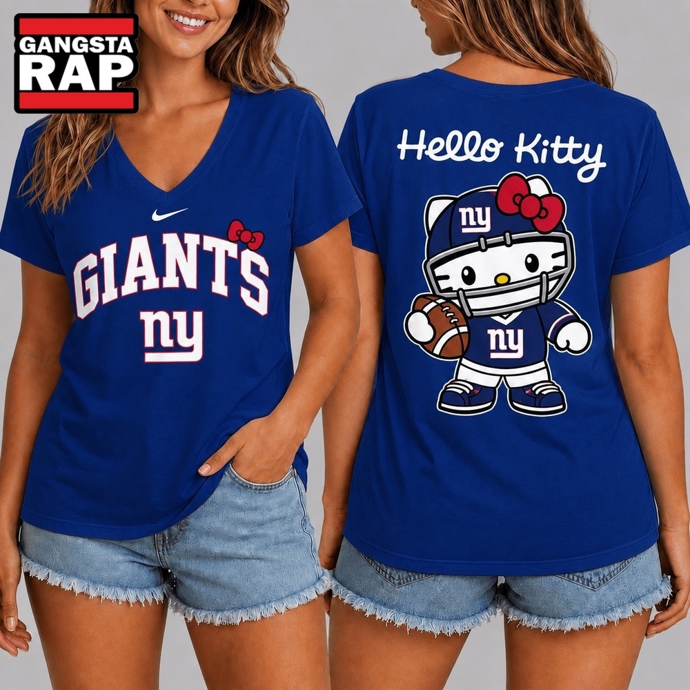 New York Giants NFL Hello Kitty Football V Neck T Shirt, NFL V Neck T-Shirt New York Giants NFL Hello Kitty Football V Neck T Shirt, NFL V Neck T-Shirt