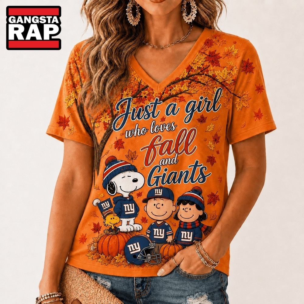 New York Giants NFL Snoopy Peanuts Fall Season V Neck T Shirt, NFL V Neck T-Shirt New York Giants Nfl Snoopy Peanuts Fall Season V Neck T Shirt