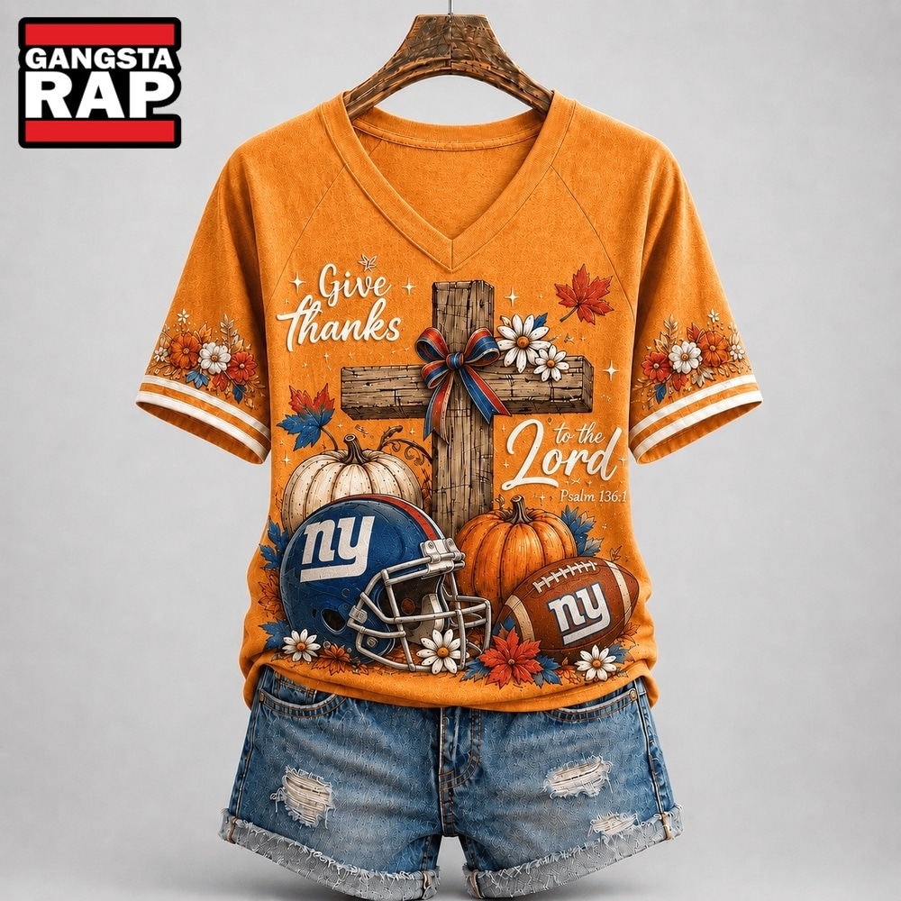 New York Giants NFL Thanksgiving Faith And Football V Neck T Shirt, NFL V Neck T-Shirt