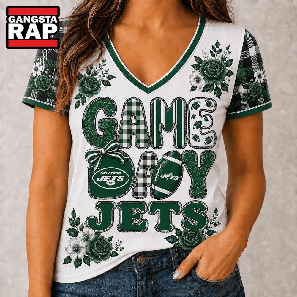 New York Jets Merch Guide for Fans 5 New York Jets NFL Football Flowers Team Pride V Neck T Shirt, NFL V Neck T-Shirt