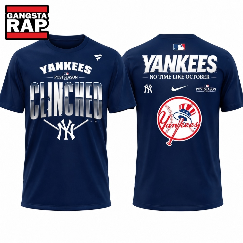 New York Yankees Postseason Clinched No Time Like October Blue T Shirt, Trending Design Shirt New York Yankees Postseason Clinched NO Time Like October Blue T Shirt