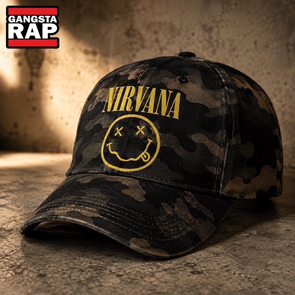Nirvana Nevermind Smiley Vintage Camo Grunge Rock Classic Cap, Trendy Music Baseball Cap Nirvana Nevermind Smiley Vintage Camo Grunge Rock Classic Cap, Trendy Music Baseball Cap
