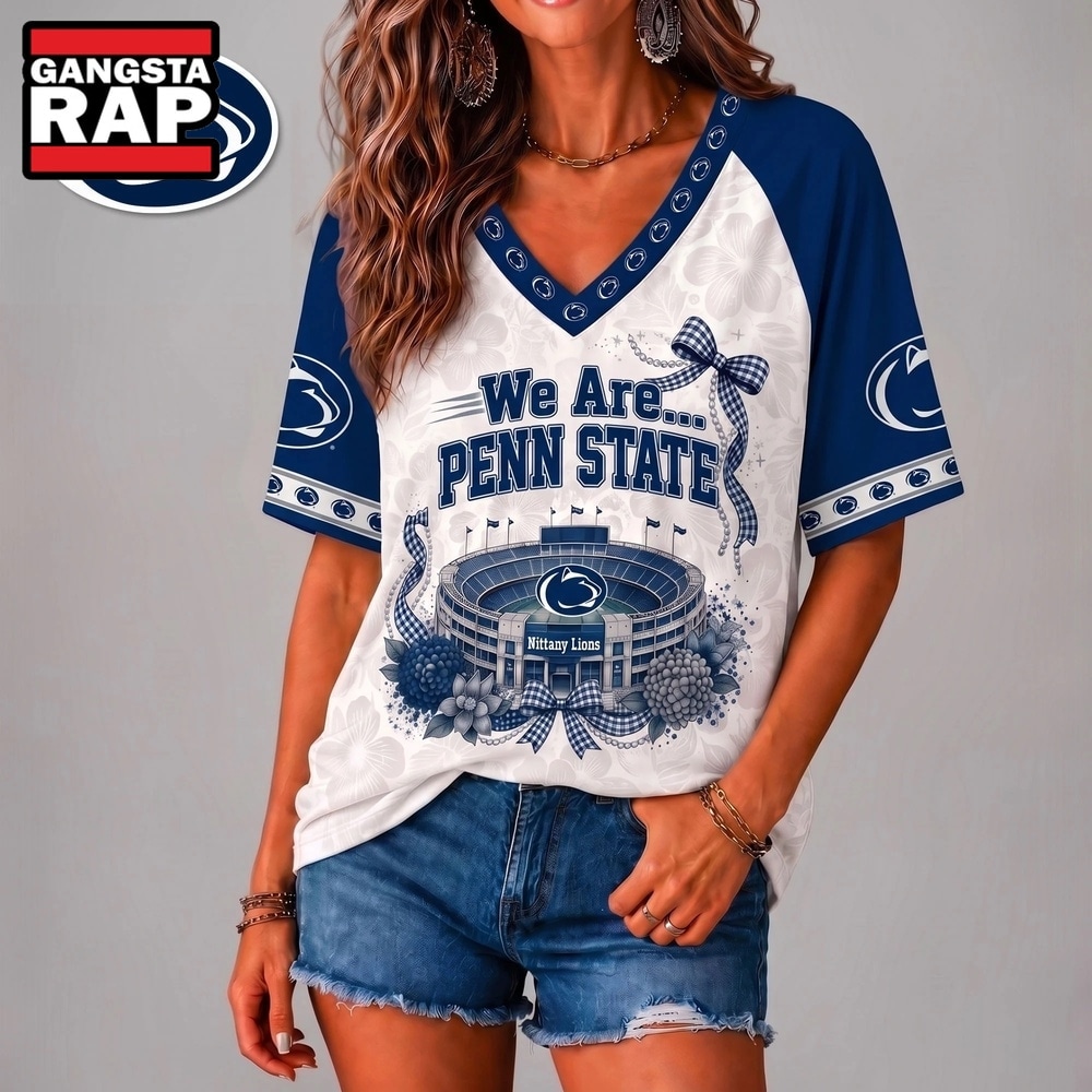 Penn State Nittany Lions NCAA Floral Stadium Bow V Neck 3D T Shirt, NCAA V Neck T-Shirt Penn State Nittany Lions NCAA Floral Stadium Bow V Neck 3D T Shirt, NCAA V Neck T-Shirt