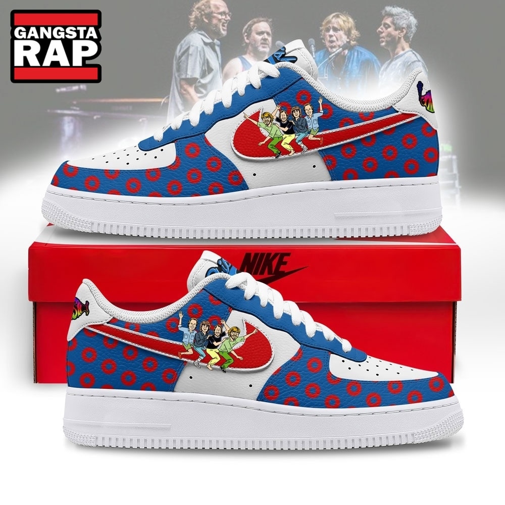 Phish Donut Pattern Red & Blue Rock Band Graphic Air Force 1 Shoes, Music Air Force 1 Shoes Phish Donut Pattern Red & Blue Rock Band Graphic Air Force 1 Shoes, Music Air Force 1 Shoes