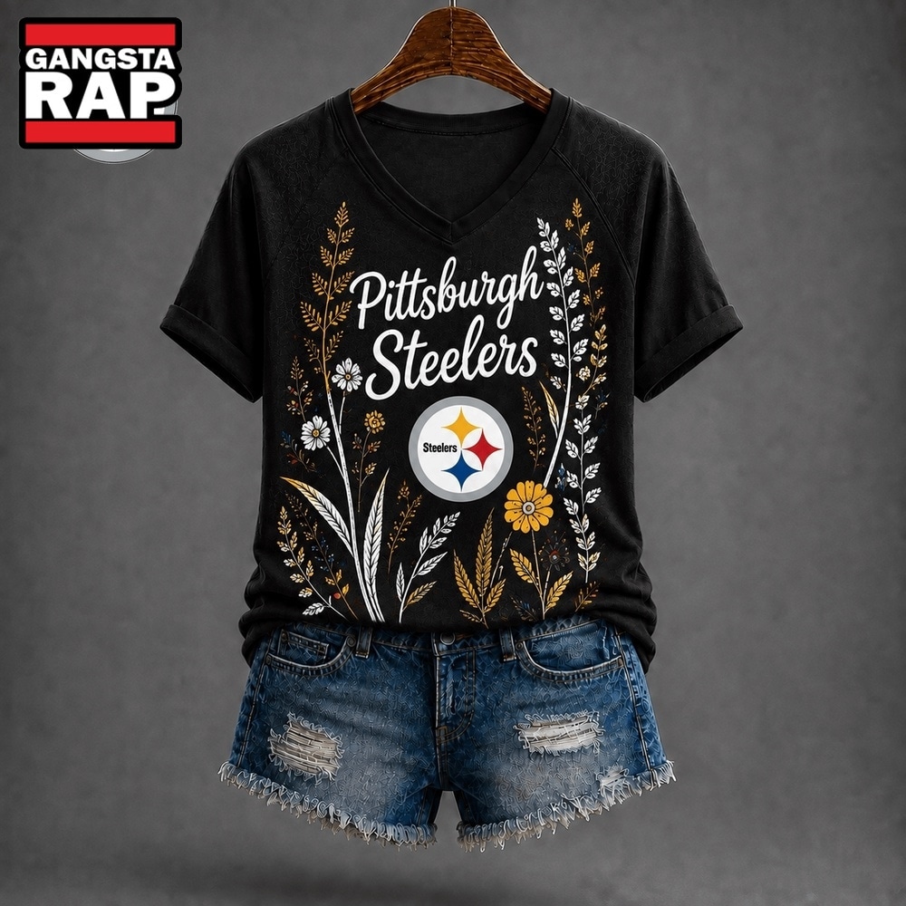 Top Pittsburgh Steelers Merch Picks for Fans 7 Pittsburgh Steelers NFL Floral Garden V Neck T Shirt, NFL V Neck T-Shirt