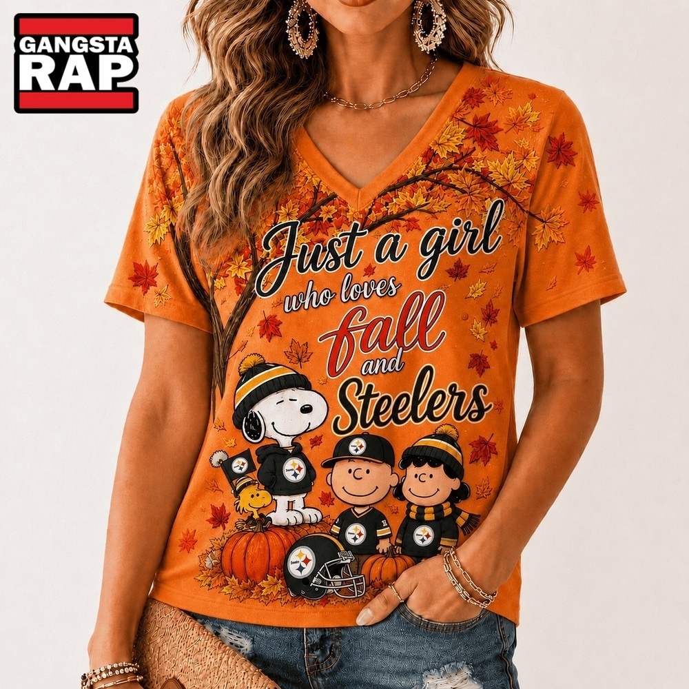 Pittsburgh Steelers NFL Snoopy Peanuts Fall Season V Neck T Shirt, NFL V Neck T-Shirt Pittsburgh Steelers Nfl Snoopy Peanuts Fall Season V Neck T Shirt