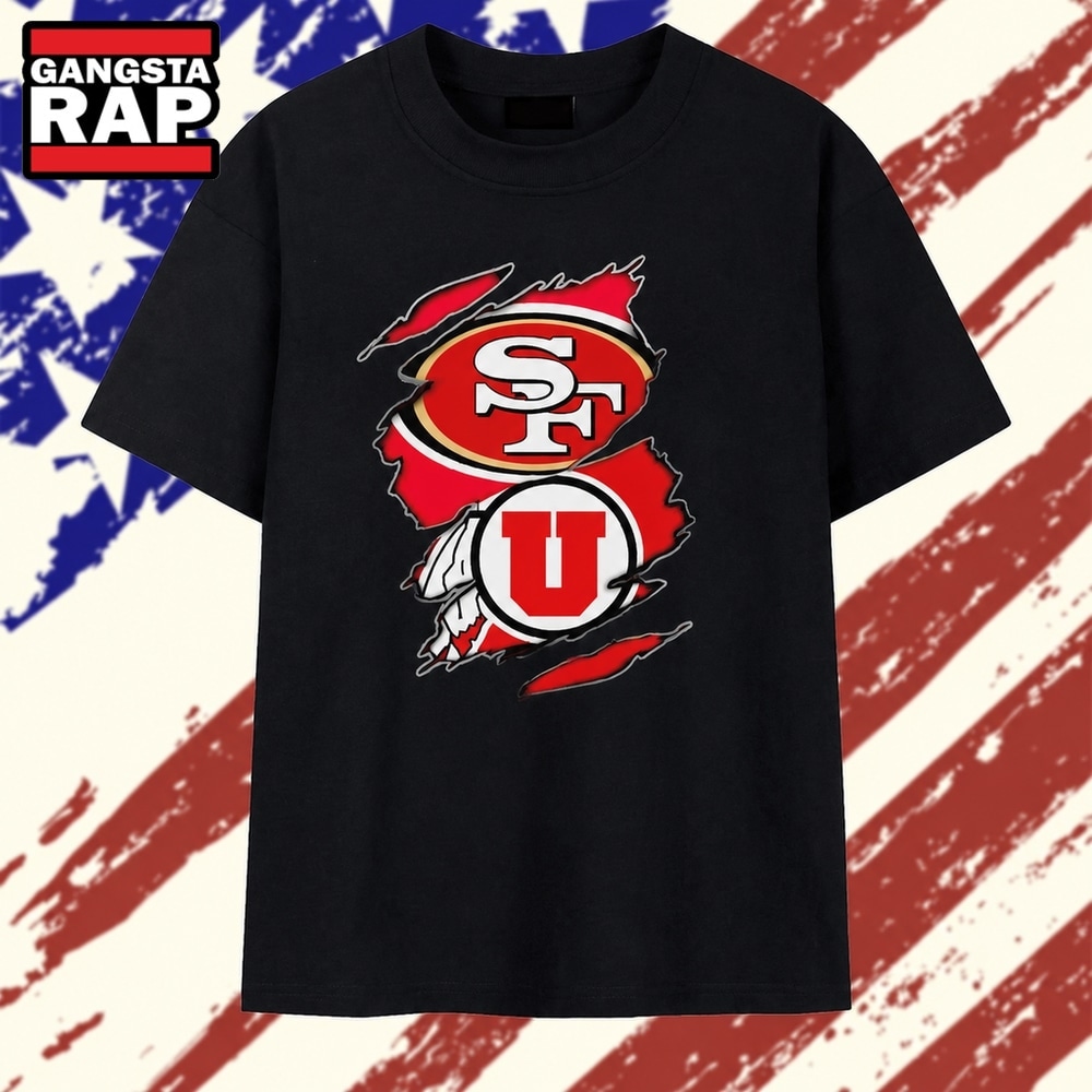 San Francisco 49ers and Utah Utes Ripped Logo T Shirt, Trending 2D Shirt San Francisco 49ers and Utah Utes Ripped Logo T Shirt, Trending 2D Shirt