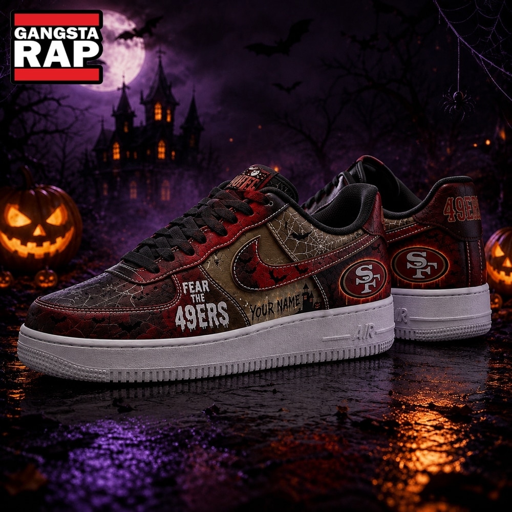 San Francisco 49ers NFL Fear The Team Halloween Air Force 1 Shoes Sneakers, NFL Air Force 1 Shoes San Francisco 49ers NFL Fear The Team Halloween Air Force 1 Shoes Sneakers, NFL Air Force 1 Shoes