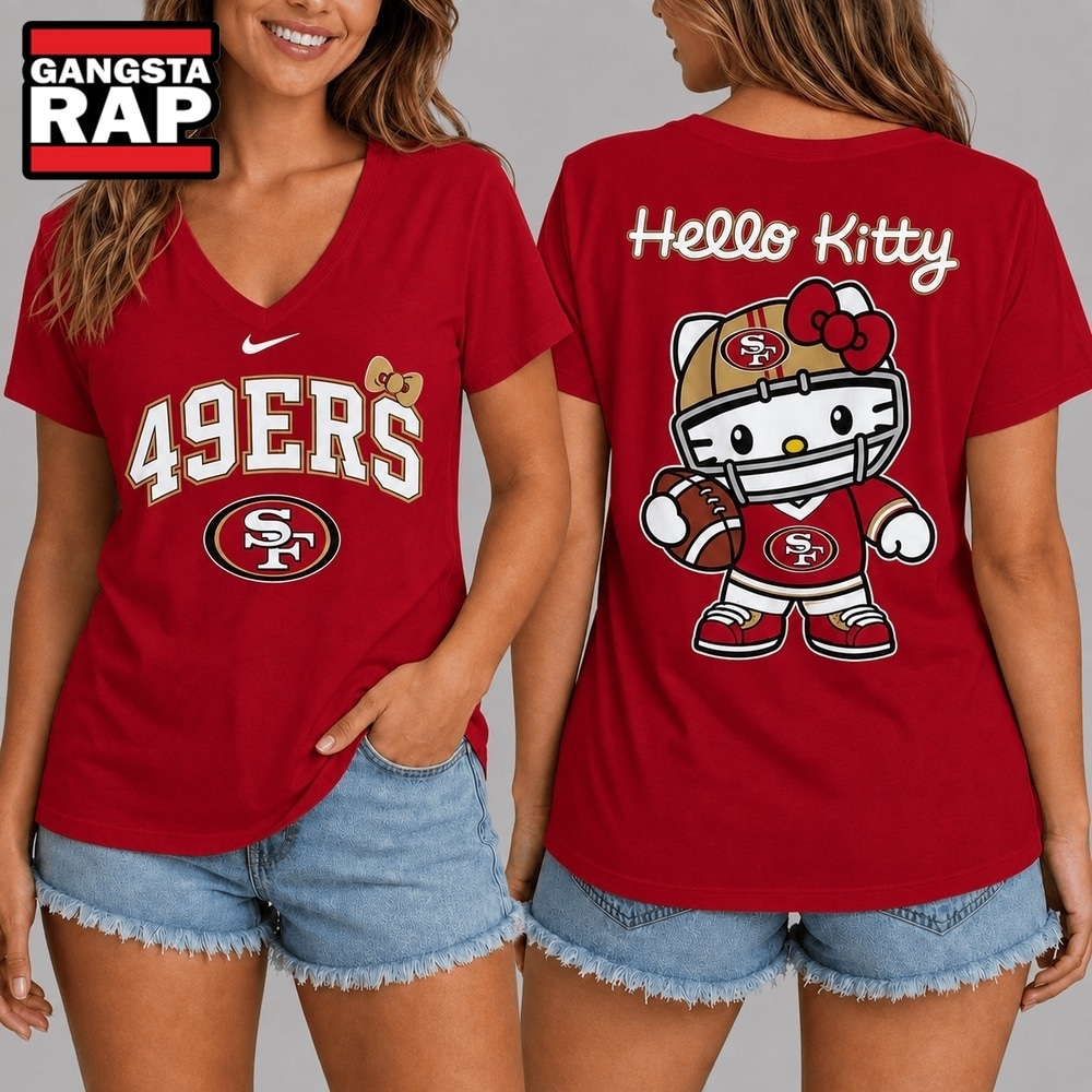 San Francisco 49ers NFL Hello Kitty Football V Neck T Shirt, NFL V Neck T-Shirt San Francisco 49ers NFL Hello Kitty Football V Neck T Shirt, NFL V Neck T-Shirt