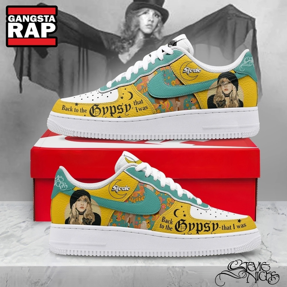 Stevie Nicks Custom Air Force 1 Shoes, Gypsy Lyrics Yellow Teal Graphic Sneakers, Music Air Force 1 Shoes Stevie Nicks Custom Air Force 1 Shoes, Gypsy Lyrics Yellow Teal Graphic Sneakers, Music Air Force 1 Shoes