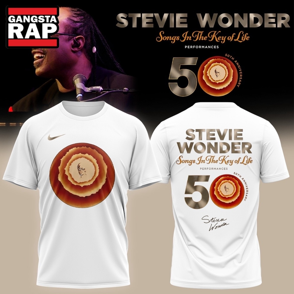 Stevie Wonder Songs in the Key of Life Performances 50th Anniversary White T Shirt, Trending 3D Music Shirt Stevie Wonder Songs IN The Key OF Life Performances 50th Anniversary White T Shirt