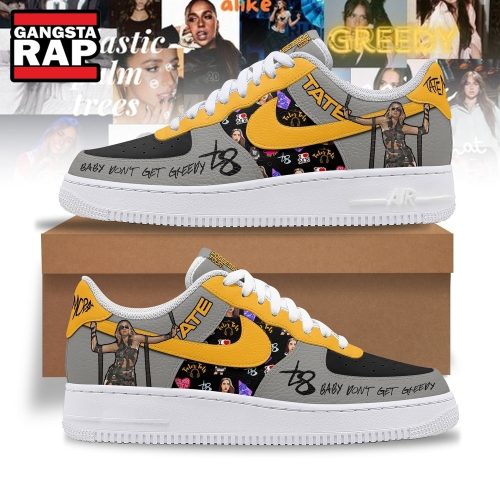 Tate McRae Baby Don't Get Greedy Grey & Yellow Pop Concert Air Force 1 Shoes, Music Air Force 1 Shoes Tate McRae Baby Don't Get Greedy Grey & Yellow Pop Concert Air Force 1 Shoes, Music Air Force 1 Shoes