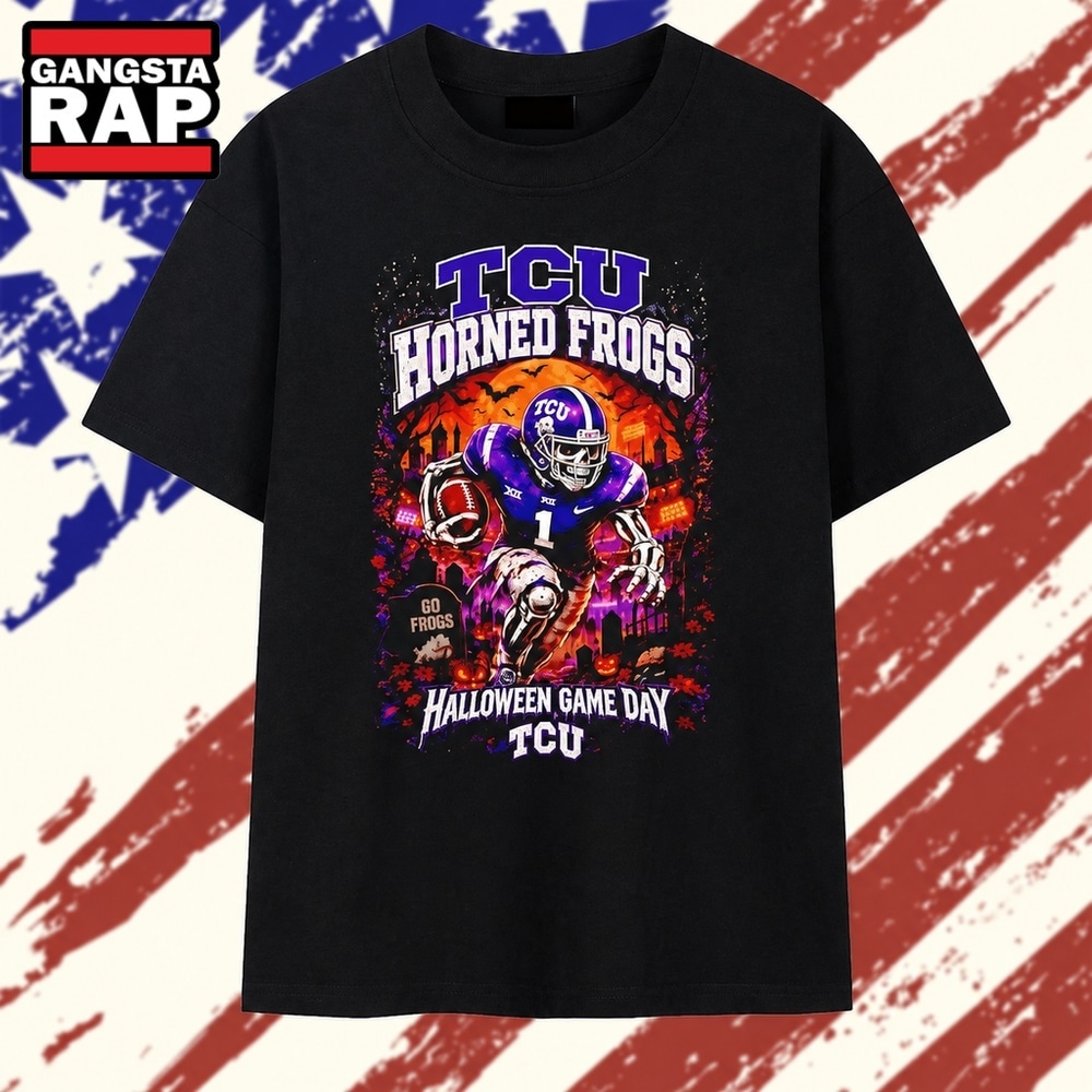 TCU Horned Frogs Halloween Game Day Skeleton Football Player T Shirt, Trending 2D Shirt Tcu Horned Frogs Halloween Game Day Skeleton Football Player T Shirt