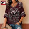 Texas A&M Aggies NCAA Vintage Floral Bow V Neck T Shirt, NCAA V Neck T-Shirt Texas A M Aggies Ncaa Vintage Floral Bow V Neck T Shirt