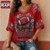 Texas Tech Red Raiders NCAA Vintage Floral Bow V Neck T Shirt, NCAA V Neck T-Shirt Texas Tech Red Raiders Ncaa Vintage Floral Bow V Neck T Shirt