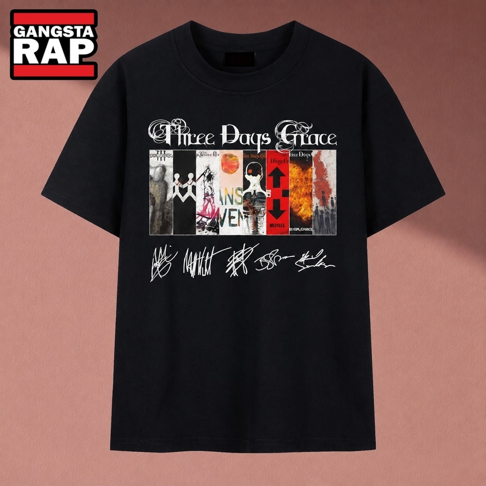 Three Days Grace All Album Covers Graphic Band Signatures T Shirt, Music 2D Shirt Three Days Grace All Album Covers Graphic Band Signatures T Shirt, Music 2D Shirt