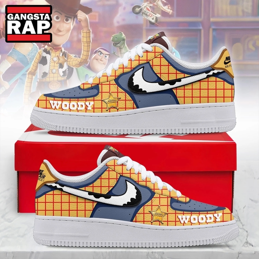 Toy Story Woody Custom Air Force 1 Shoes, Sheriff Yellow Plaid Graphic Sneakers, Music Air Force 1 Shoes Toy Story Woody Custom Air Force 1 Shoes, Sheriff Yellow Plaid Graphic Sneakers, Music Air Force 1 Shoes
