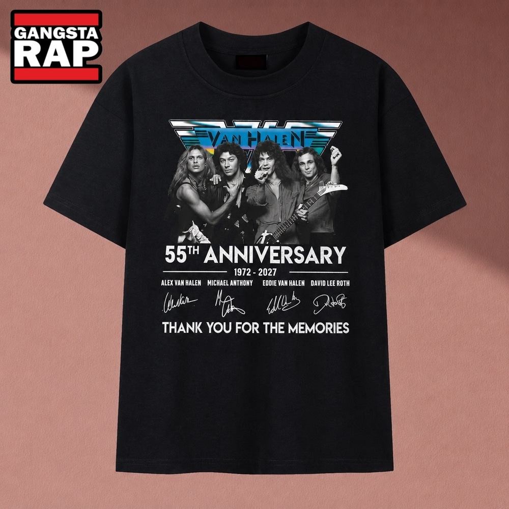 Van Halen 55th Anniversary 1972 2027 Band Signatures T Shirt, Music 2D Shirt Van Halen 55th Anniversary 1972 2027 Band Signatures T Shirt, Music 2D Shirt