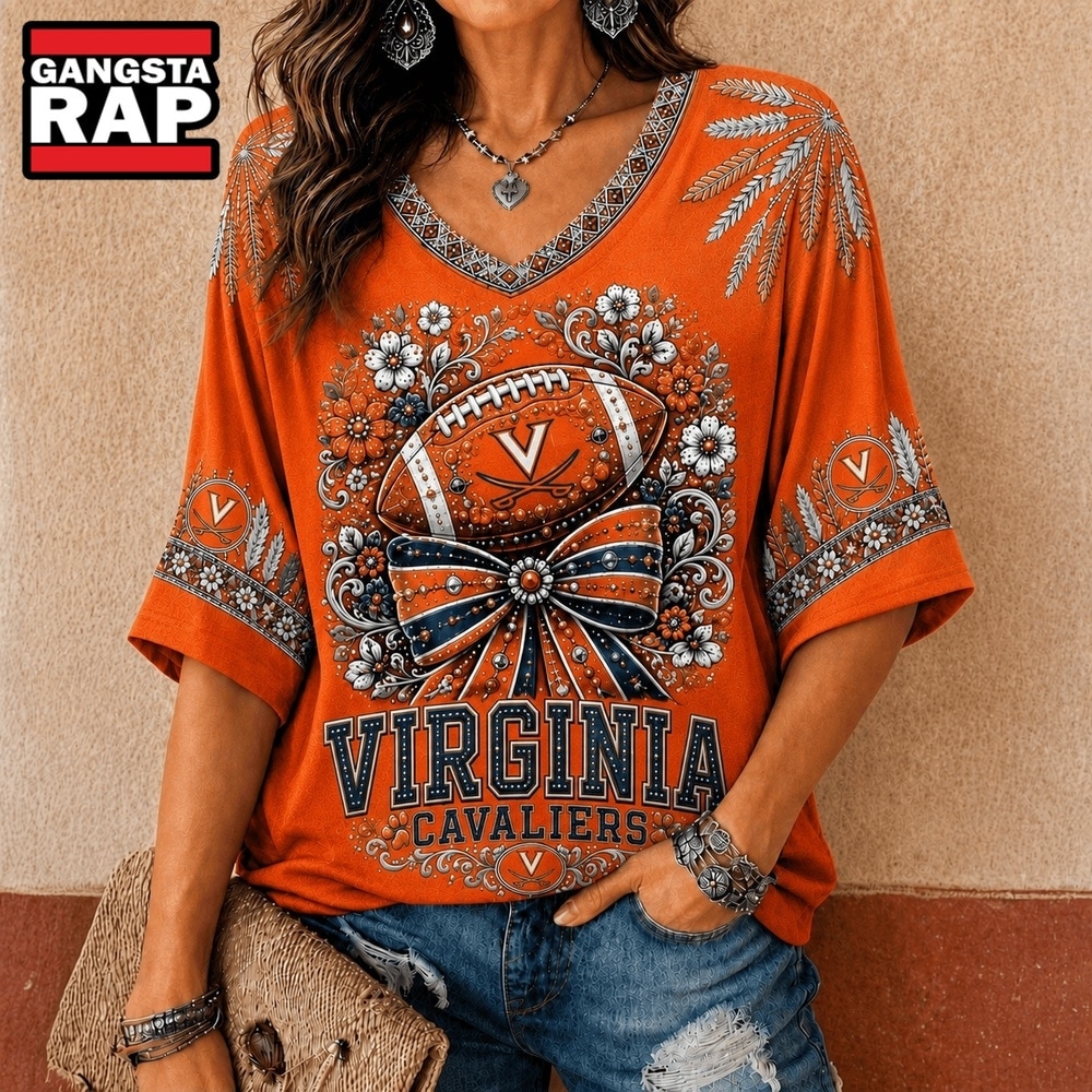 Virginia Cavaliers NCAA Vintage Floral Bow V Neck T Shirt, NCAA V Neck T-Shirt Virginia Cavaliers Ncaa Vintage Floral Bow V Neck T Shirt
