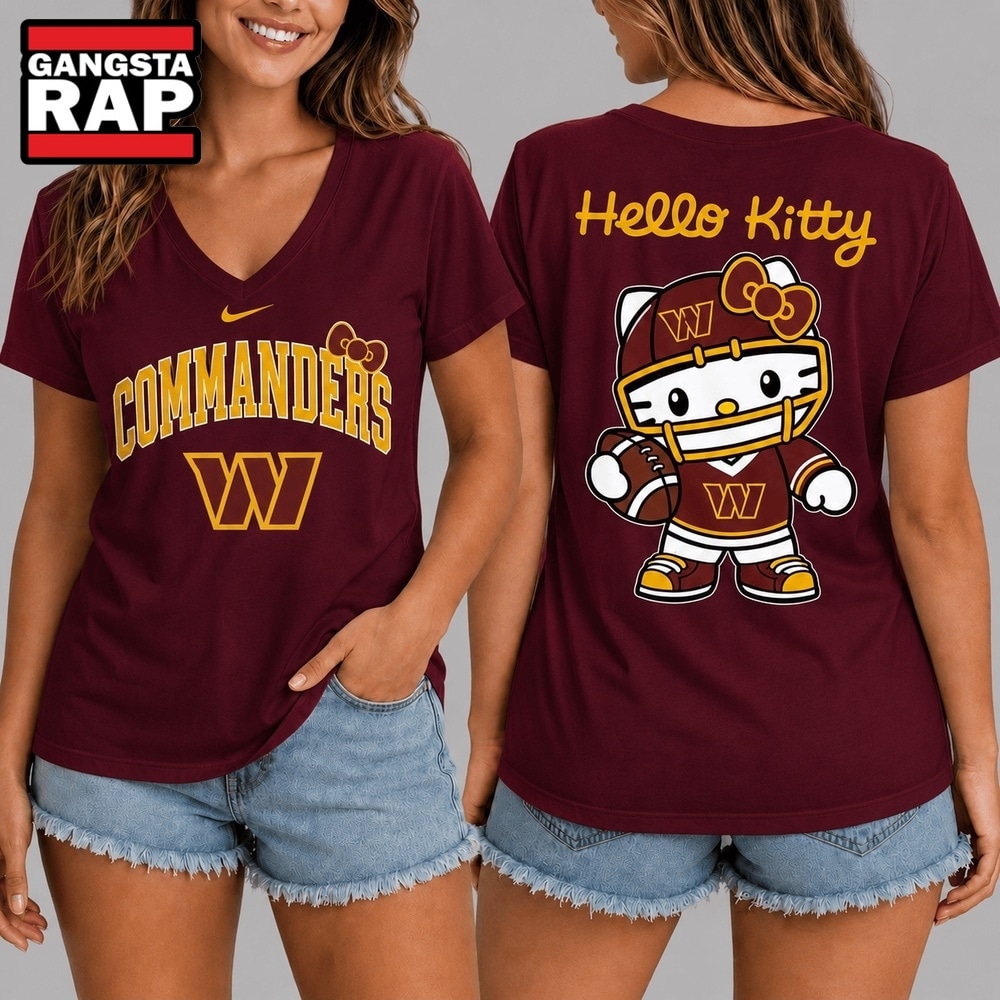 Washington Commanders NFL Hello Kitty Football V Neck T Shirt, NFL V Neck T-Shirt Washington Commanders NFL Hello Kitty Football V Neck T Shirt, NFL V Neck T-Shirt