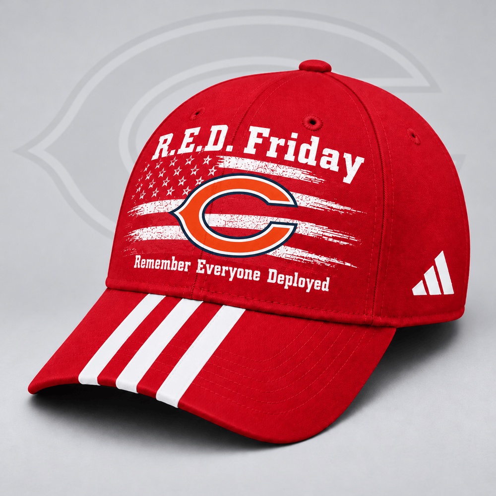 Chicago Bears NFL RED Friday Patriotic American Flag Remember Everyone Deployed Three Stripe Baseball Cap, NFL Football Cap Chicago Bears NFL RED Friday Patriotic American Flag Remember Everyone Deployed Three Stripe Baseball Cap, NFL Football Cap