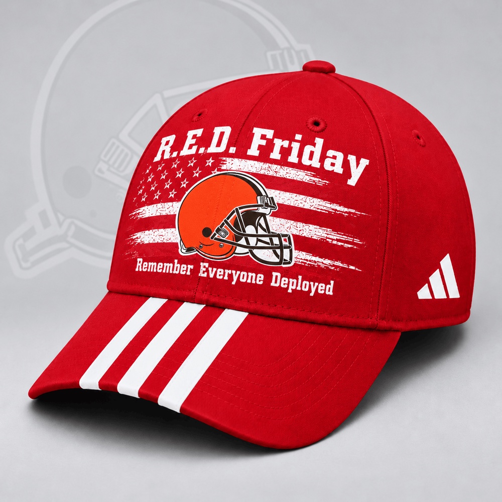 Cleveland Browns NFL RED Friday Patriotic American Flag Remember Everyone Deployed Three Stripe Baseball Cap, NFL Football Cap Cleveland Browns NFL RED Friday Patriotic American Flag Remember Everyone Deployed Three Stripe Baseball Cap, NFL Football Cap