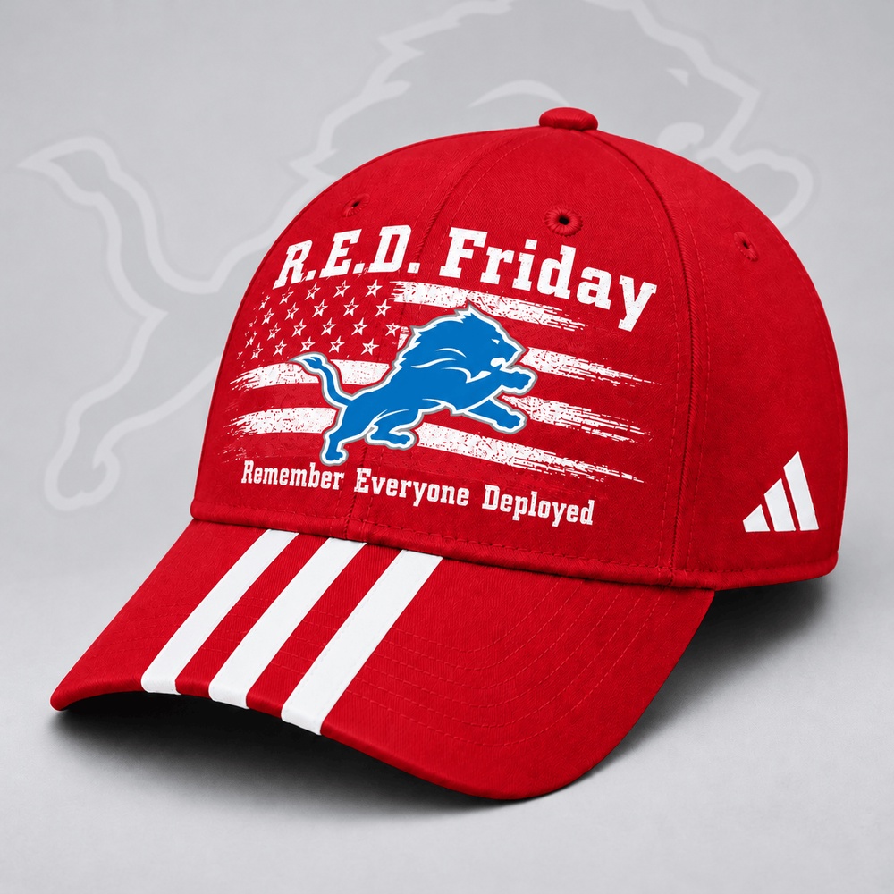 Detroit Lions NFL RED Friday Patriotic American Flag Remember Everyone Deployed Three Stripe Baseball Cap, NFL Football Cap Detroit Lions NFL RED Friday Patriotic American Flag Remember Everyone Deployed Three Stripe Baseball Cap, NFL Football Cap