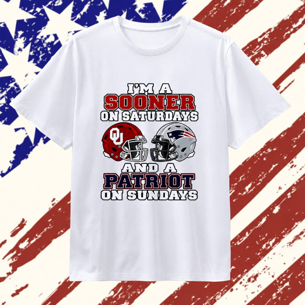 I’m an Oklahoma Sooner on Saturdays and a New England Patriot on Sundays 2 helmet NFL 2026 T Shirt, Trending 2D Shirt I’m an Oklahoma Sooner on Saturdays and a New England Patriot on Sundays 2 helmet NFL 2026 T Shirt, Trending 2D Shirt