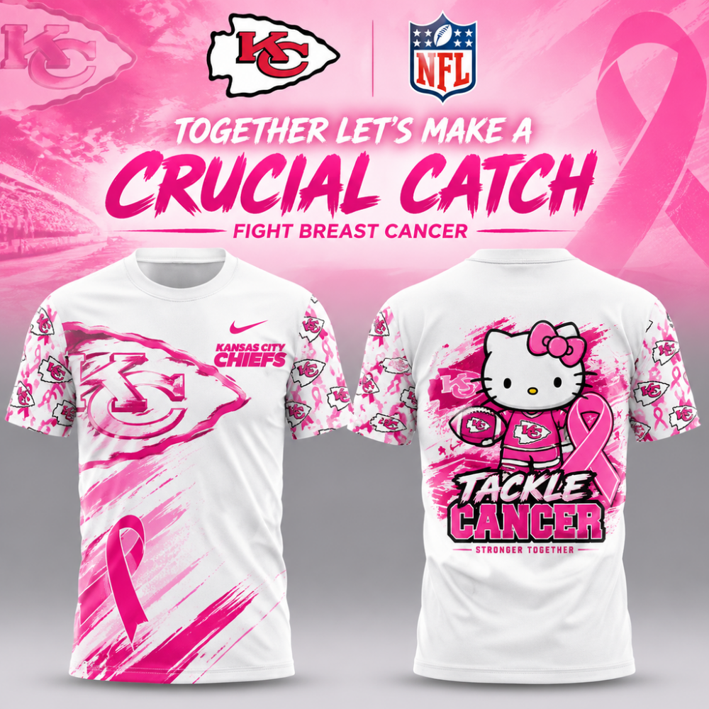 Kansas City Chiefs Breast Cancer Awareness Hello Kitty Tackle Cancer Together 3D Shirt, Trending Design Shirt Kansas City Chiefs Breast Cancer Awareness Hello Kitty Tackle Cancer Together 3D Shirt, Trending Design Shirt
