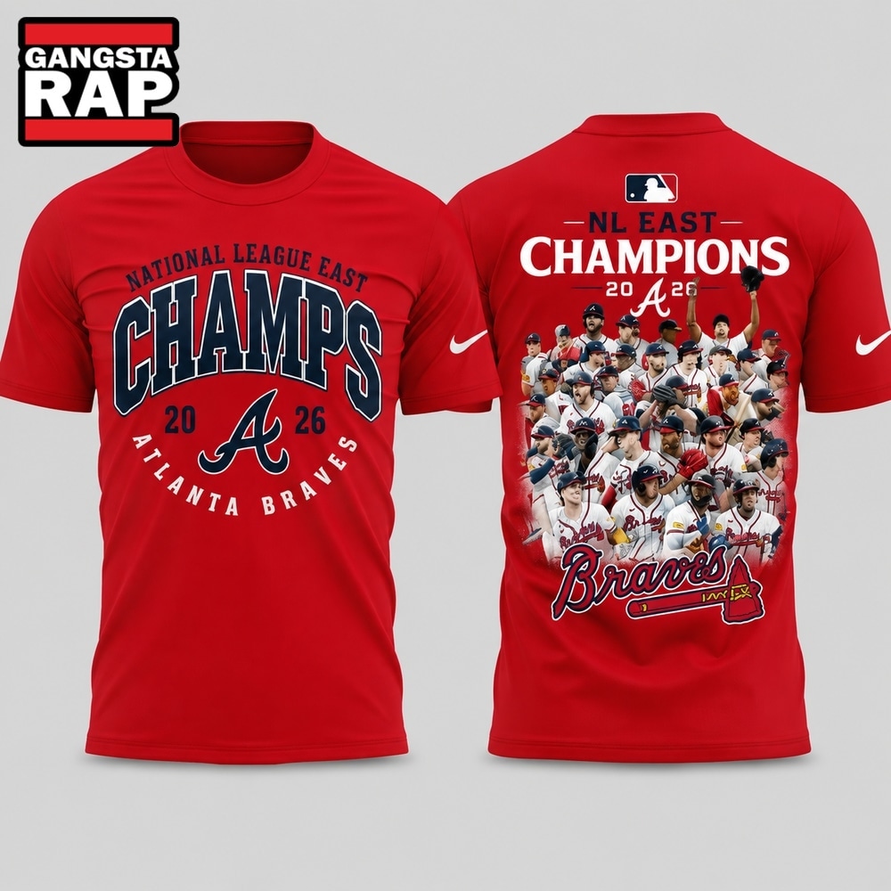 Atlanta Braves 2026 NL East Division Champions Team Graphic Red T Shirt, Trending Design Shirt Atlanta Braves 2026 NL East Division Champions Team Graphic Red T Shirt