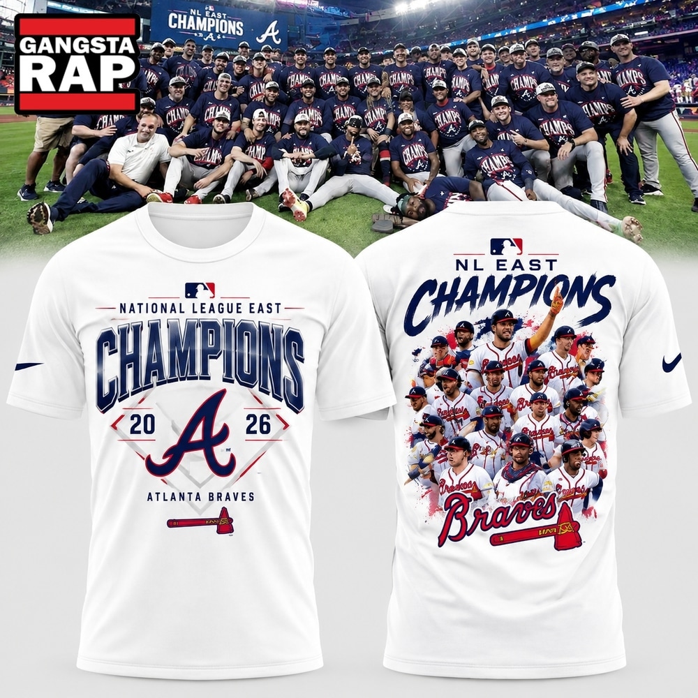 Atlanta Braves 2026 NL East Division Champions Team Graphic White T Shirt, Trending Design Shirt Atlanta Braves 2026 NL East Division Champions Team Graphic White T Shirt