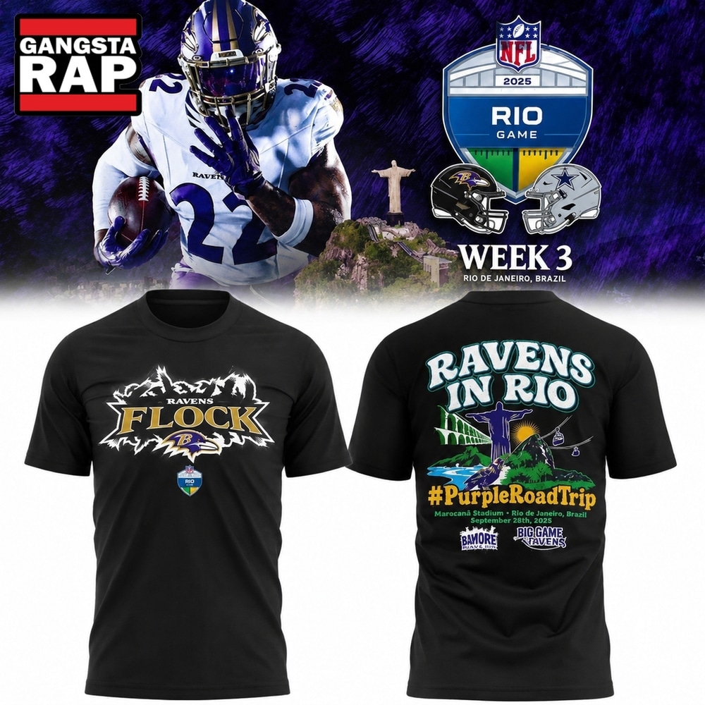 Baltimore Ravens 2026 Rio De Janeiro Game Black T Shirt, Trending Design Shirt Baltimore Ravens 2026 Rio DE Janeiro Game Black T Shirt