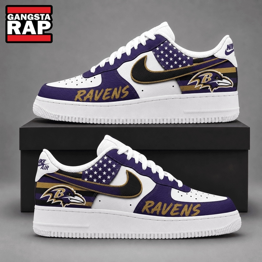 Baltimore Ravens NFL American Flag Football Team Limited Air Force 1 Shoes Sneakers