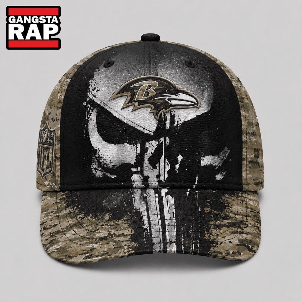 Baltimore Ravens NFL Halloween Military Skull Camo Classic Cap, NFL Football Cap Baltimore Ravens NFL Halloween Military Skull Camo Classic Cap, NFL Football Cap