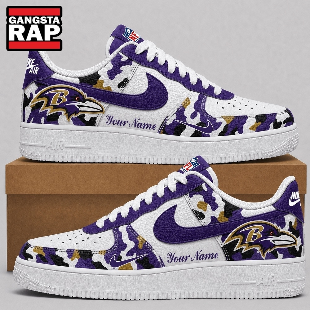 Baltimore Ravens NFL Team Camo Air Force 1 Shoes Sneakers