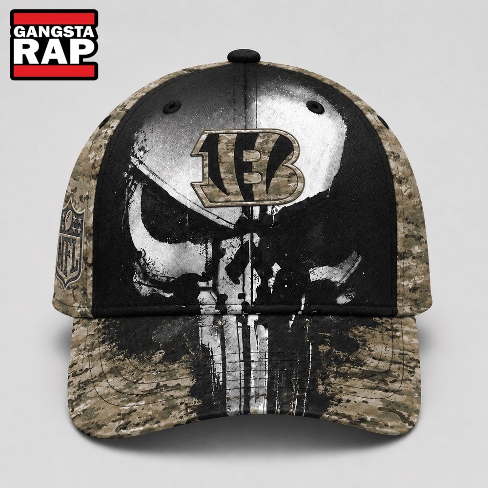 Cincinnati Bengals NFL Halloween Military Skull Camo Classic Cap, NFL Football Cap Cincinnati Bengals NFL Halloween Military Skull Camo Classic Cap, NFL Football Cap